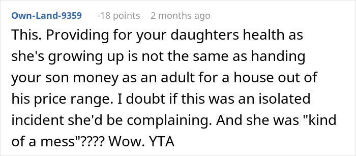 Reddit comment discussing financial help and parent-child dynamics. Reddit comment discussing financial help and parent-child dynamics.