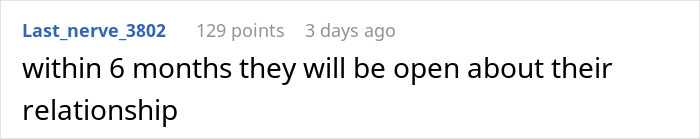 Comment predicts relationship will be openly discussed within 6 months after prank. Comment predicts relationship will be openly discussed within 6 months after prank.
