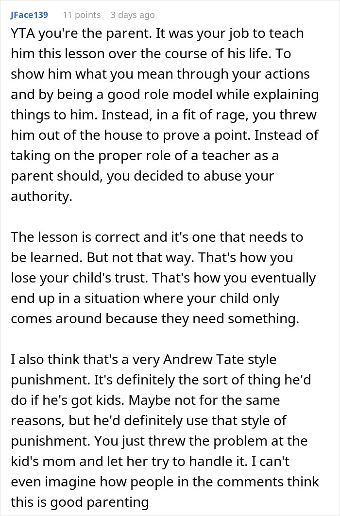 Text post discussing parenting and responsibilities, highlighting controversy over gender roles in household chores.