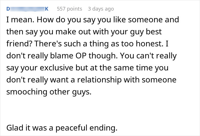 Text conversation discussing honesty and relationships.