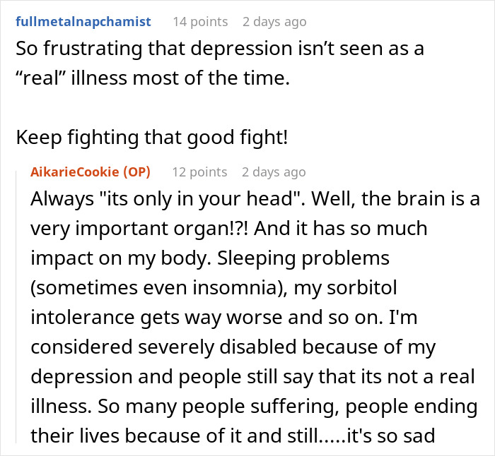 Discussion about depression and its perception, highlighting its impact on the brain and body.