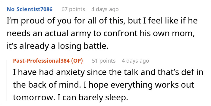 Reddit thread discussing wedding dress dilemma with concerned comments.