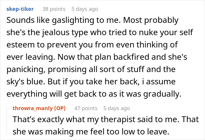 Discussion about relationship issues and gaslighting in a comment thread related to emasculation and divorce. Discussion about relationship issues and gaslighting in a comment thread related to emasculation and divorce.