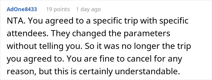 Reddit comment about a canceled Japan trip due to unexpected additions, discussing travel planning issues. Reddit comment about a canceled Japan trip due to unexpected additions, discussing travel planning issues.
