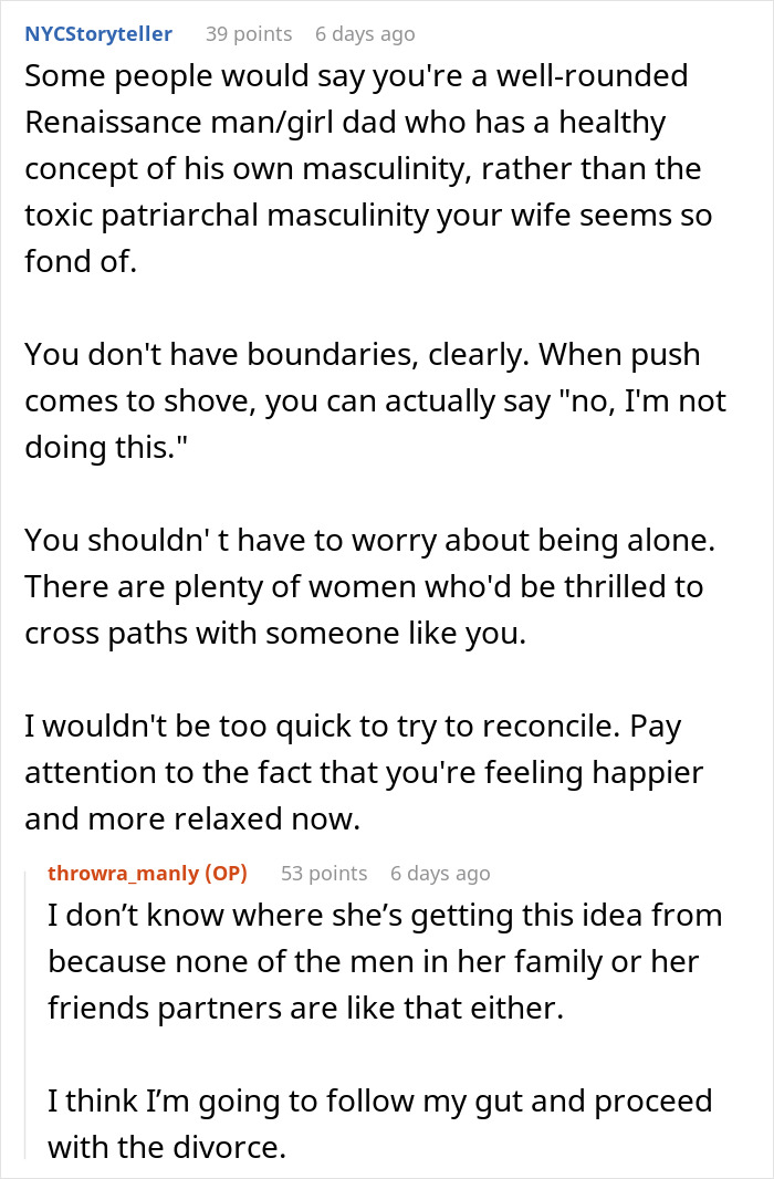 Reddit discussion on masculinity, baking, and divorce advice. Reddit discussion on masculinity, baking, and divorce advice.