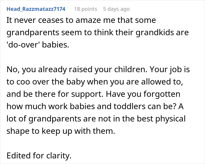 Text post discussing grandparents' role in raising grandchildren, mentioning heirloom crib and parental concerns.