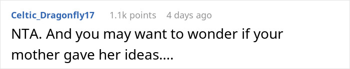 Reddit comment discussing a woman&rsquo;s actions and potential family influence.