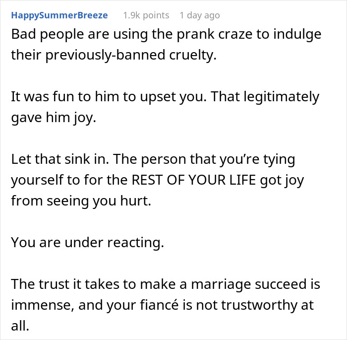 Discussion on fianc&eacute; surprise house prank and its emotional impact on trust in relationships.