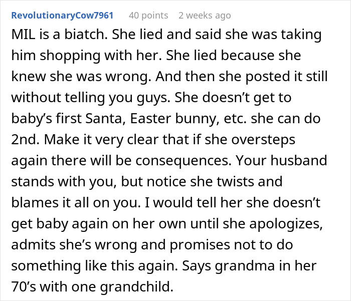 Comment on family conflict over baby’s missing firsts, discussing MIL’s actions and consequences. Comment on family conflict over baby’s missing firsts, discussing MIL’s actions and consequences.