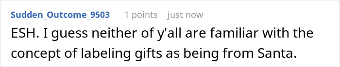 Comment discussing the concept of labeling gifts, hinting at a familiar holiday tradition.