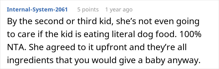 Text exchange about feeding kids dog food, mentioning ingredients safe for babies. Text exchange about feeding kids dog food, mentioning ingredients safe for babies.