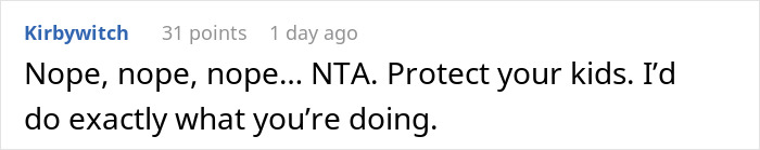 Comment supporting family boundary decision against sister's actions.