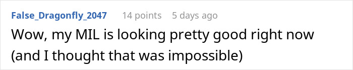 Reddit comment about mother-in-law looking good, expressing surprise humorously.