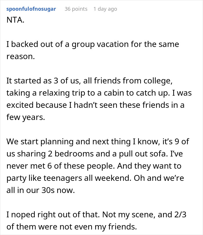 Reddit post about backing out of a Japan trip due to extra strangers joining the group. Reddit post about backing out of a Japan trip due to extra strangers joining the group.