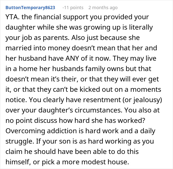 Comment discussing financial support and family resentment dynamics. Comment discussing financial support and family resentment dynamics.