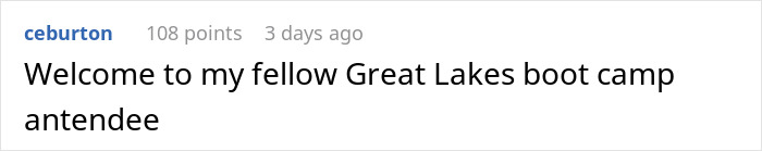 Comment about Great Lakes boot camp with misspelling in the word "attendee".