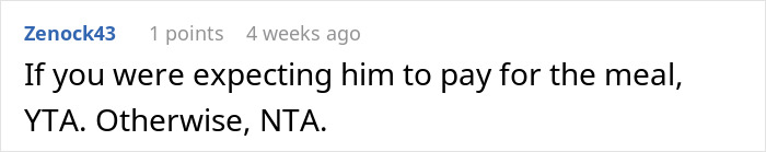 Reddit comment discussing opinions on meal expectations during a date involving a woman's burger choice with a vegan.