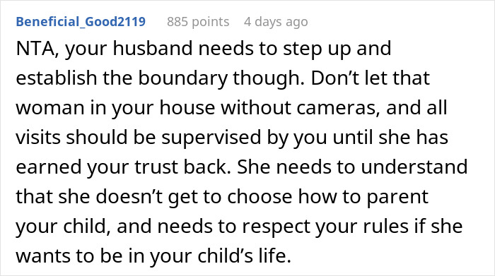 Reddit comment advising a woman to set boundaries with her mother-in-law to see her baby. Reddit comment advising a woman to set boundaries with her mother-in-law to see her baby.
