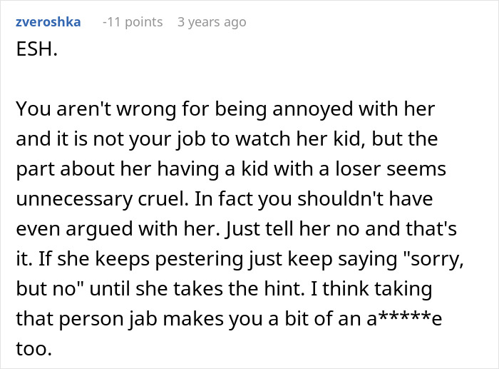 Text discussing using family as babysitters and handling boundaries assertively.