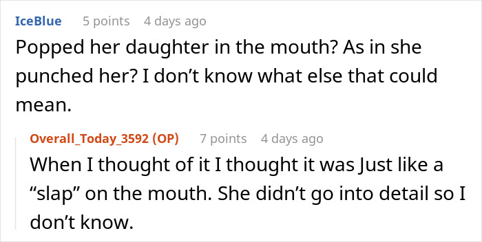 Text exchange discussing a mother-in-law's behavior regarding her daughter. Text exchange discussing a mother-in-law's behavior regarding her daughter.