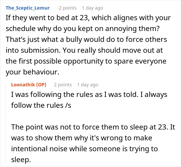 Reddit comment exchange on woman, insomnia, loud roommates, and malicious compliance. Reddit comment exchange on woman, insomnia, loud roommates, and malicious compliance.