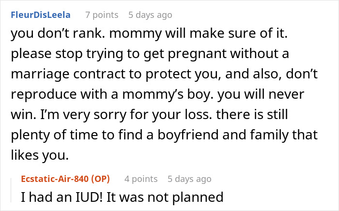 Reddit comments discussing relationship issues with a mommy's boy, highlighting conflict and resentment.