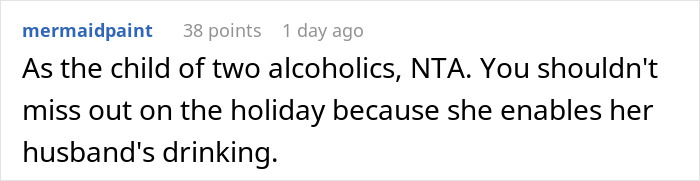 Screenshot of a Reddit comment discussing reasons not to miss a flight due to someone's alcoholic behavior.