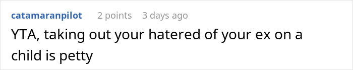 Reddit comment criticizing not giving Christmas gift to affair child, mentioning it as petty. Reddit comment criticizing not giving Christmas gift to affair child, mentioning it as petty.