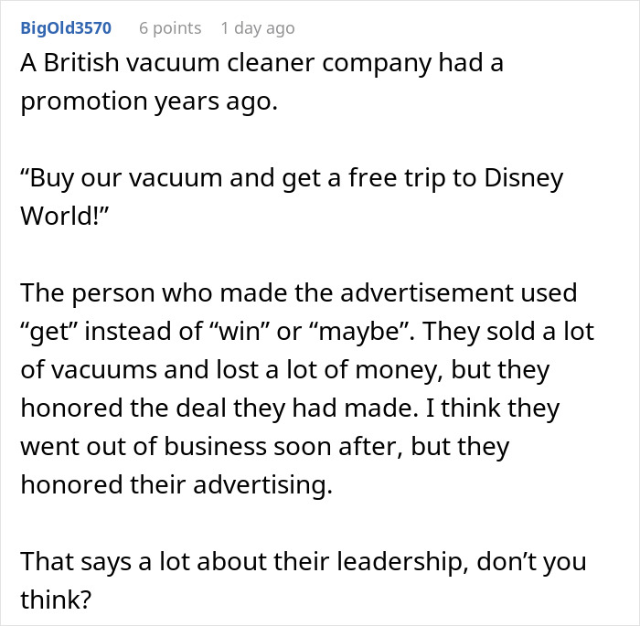 Text recounting a British vacuum company's promotion and the impact of their advertisement wording.