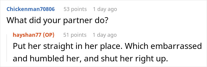 Reddit conversation about a partner's response to a conflict involving vacation and family tensions.
