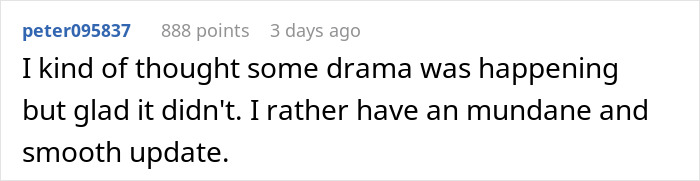 Reddit comment on a Bumble date scenario, user expressing relief over no drama.