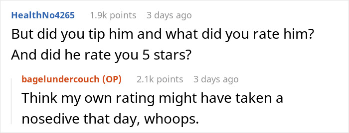 Reddit comments about driver ratings after a woman responds to being fat-shamed. Reddit comments about driver ratings after a woman responds to being fat-shamed.