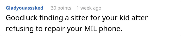 Reddit comment about MIL phone repair after toddler incident. Reddit comment about MIL phone repair after toddler incident.