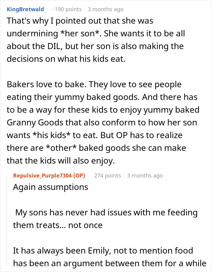 Comment thread about conflict over throwing away homemade cookies, leading to babysitting boycott. Comment thread about conflict over throwing away homemade cookies, leading to babysitting boycott.
