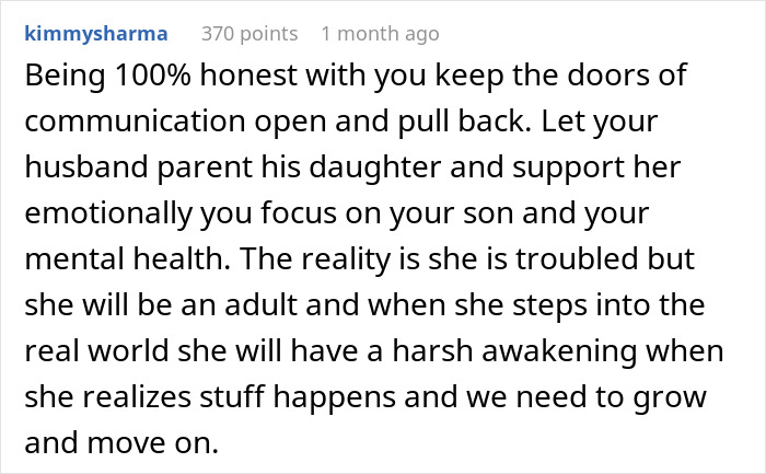Reddit comment discussing stepdaughter’s behavior towards baby and advice on managing family relationships. Reddit comment discussing stepdaughter’s behavior towards baby and advice on managing family relationships.