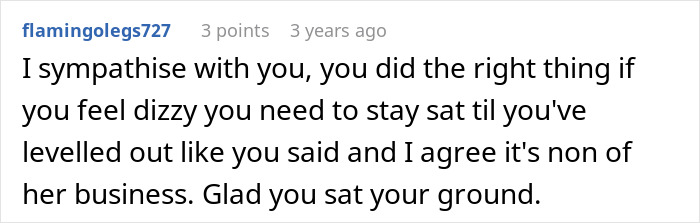 A comment supporting a woman's decision during a conflict in a shopping mall.