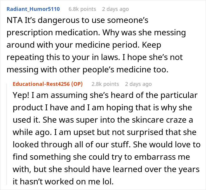 Reddit discussion about teen using sister-in-law's skincare products without permission. Reddit discussion about teen using sister-in-law's skincare products without permission.