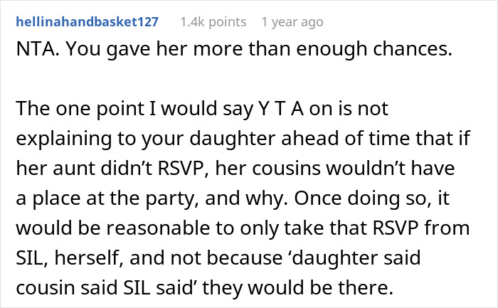 Reddit comment discussing party etiquette, emphasizing importance of RSVP for events.