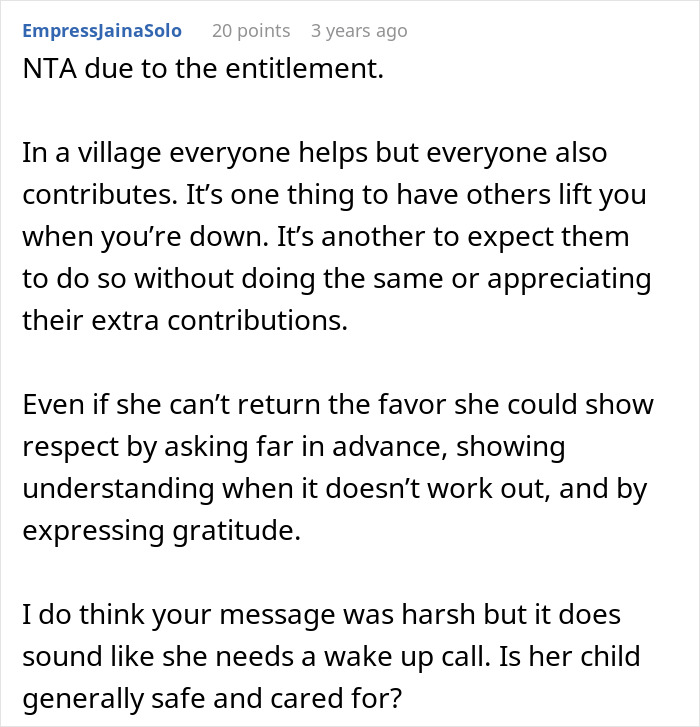 Text post discussing family, entitlement, and contributing to a village by respecting boundaries.