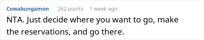 Reddit comment about vacation plans after 9 Disney trips, suggesting making new travel decisions.