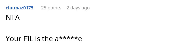 Comment discussing family conflict related to permission and blame. Comment discussing family conflict related to permission and blame.