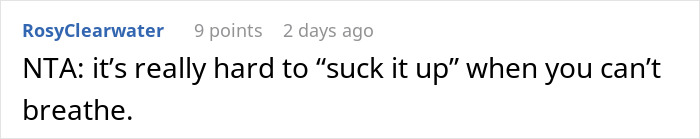 Comment about allergies highlighting breathing difficulties.