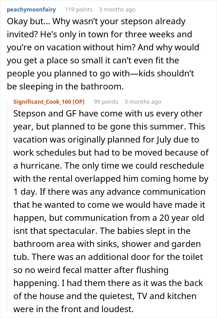 Reddit conversation about a vacation drama involving in-laws arriving unannounced.