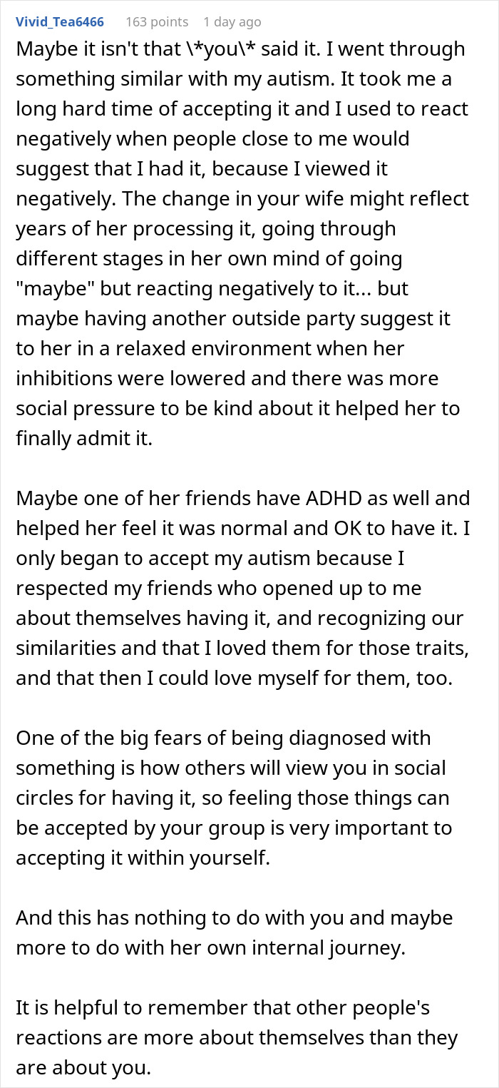 Reddit comment discussing personal acceptance and reactions in marriage over seven years. Reddit comment discussing personal acceptance and reactions in marriage over seven years.