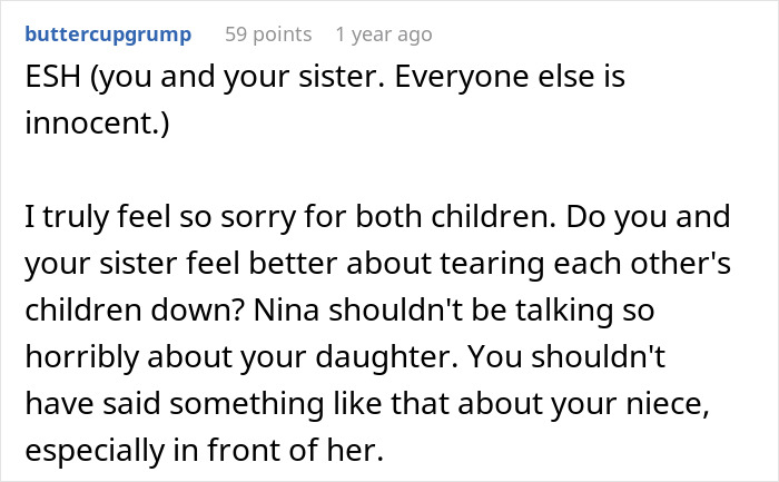 Reddit comment criticizing a guy and his sister for arguing about their children's looks.