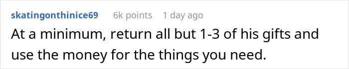 Comment suggesting returning gifts after a surprise gone wrong.