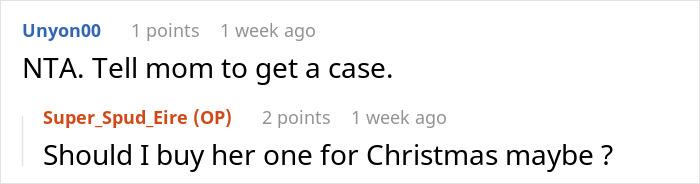 Comment exchange discussing phone protection after toddler damage. Comment exchange discussing phone protection after toddler damage.