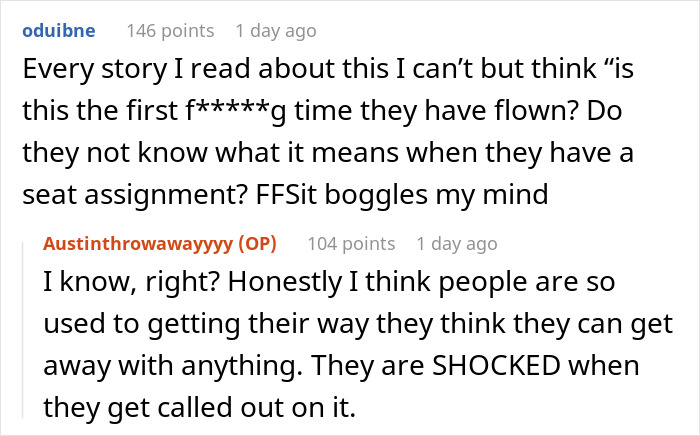 Text exchange about seat assignments on a plane.