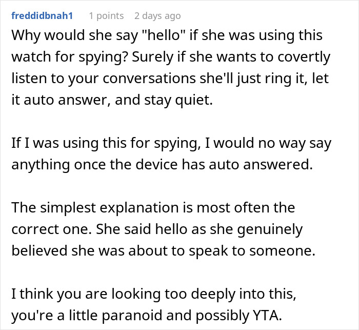 Discussion about woman using Gizmo Watch for spying on ex-husband, addressing intentions and misunderstandings. Discussion about woman using Gizmo Watch for spying on ex-husband, addressing intentions and misunderstandings.