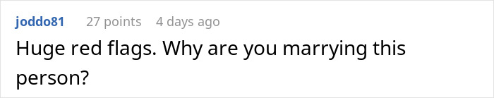 Comment about red flags in a relationship regarding a fiancé's demand to sell a car. Comment about red flags in a relationship regarding a fiancé's demand to sell a car.